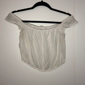 Cropped white off-the-shoulder linen top